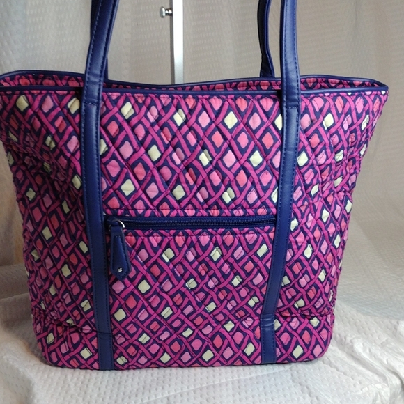 Vera Bradley Tote Bag In Katalina Pink Diamonds With Purple Trim - Picture 6 of 11